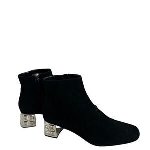 Christine Shell Paris Black Suede Ankle Boots Crystal-Embellished Heel EU 40